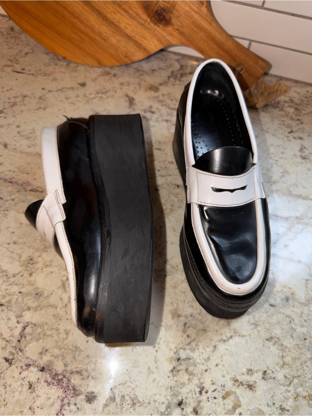J.W. Anderson $325 Black & White Womens Platform Penny Loafer 7 GUC